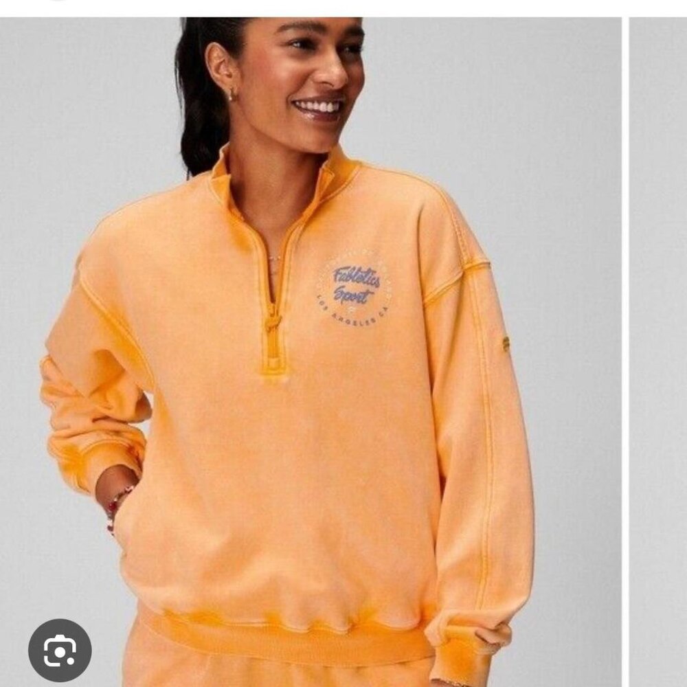 Orange and yellow quarter zip sweatshirt terry cloth
